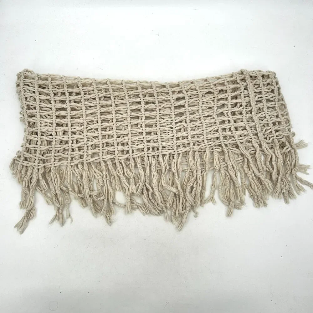 Cream Ivory Boho Crochet Knit Braided Fringe Festival Infinity Scarf One Size